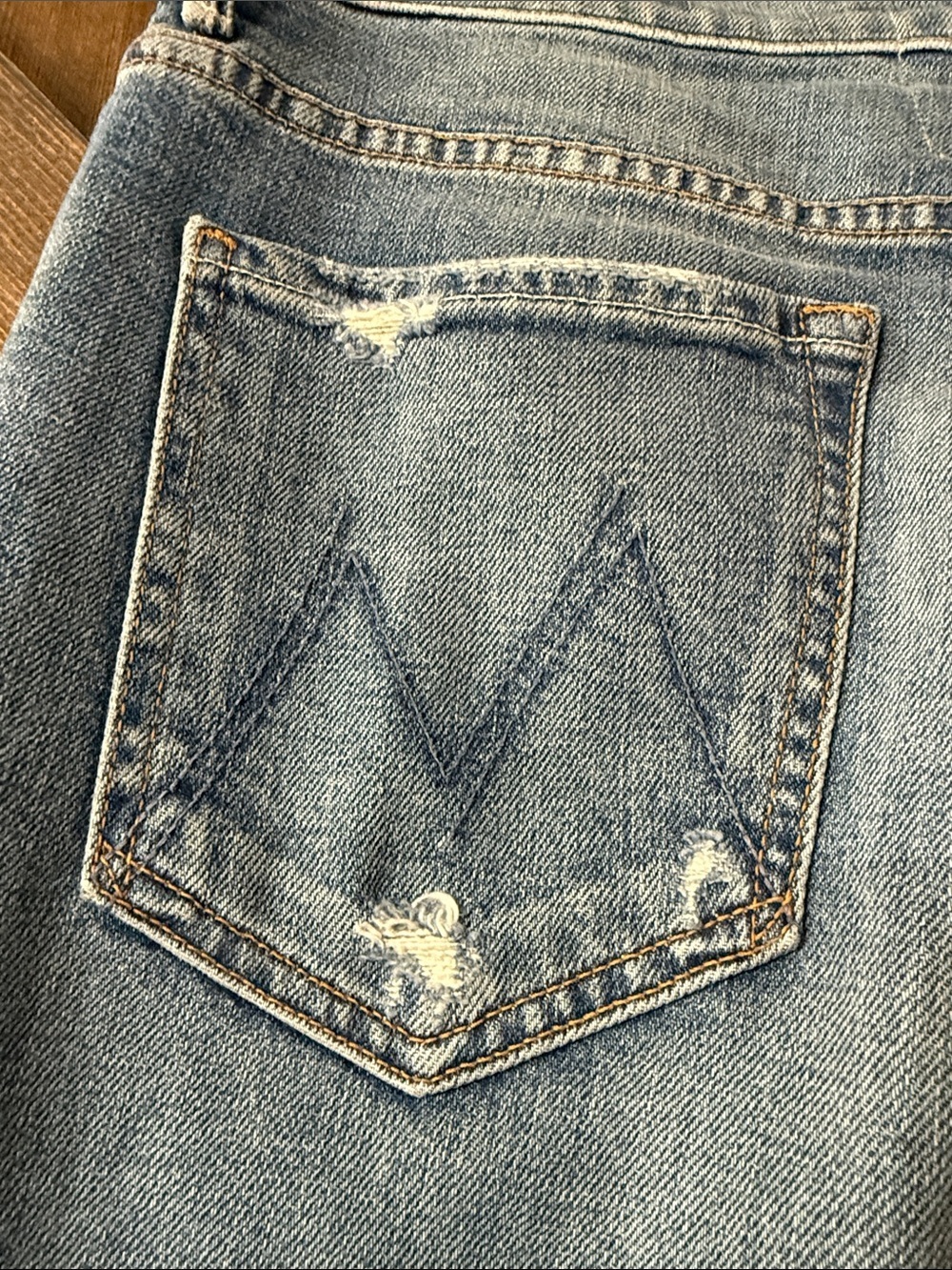 MOTHER Blue Distressed Flare Jeans - Picture 9 of 15